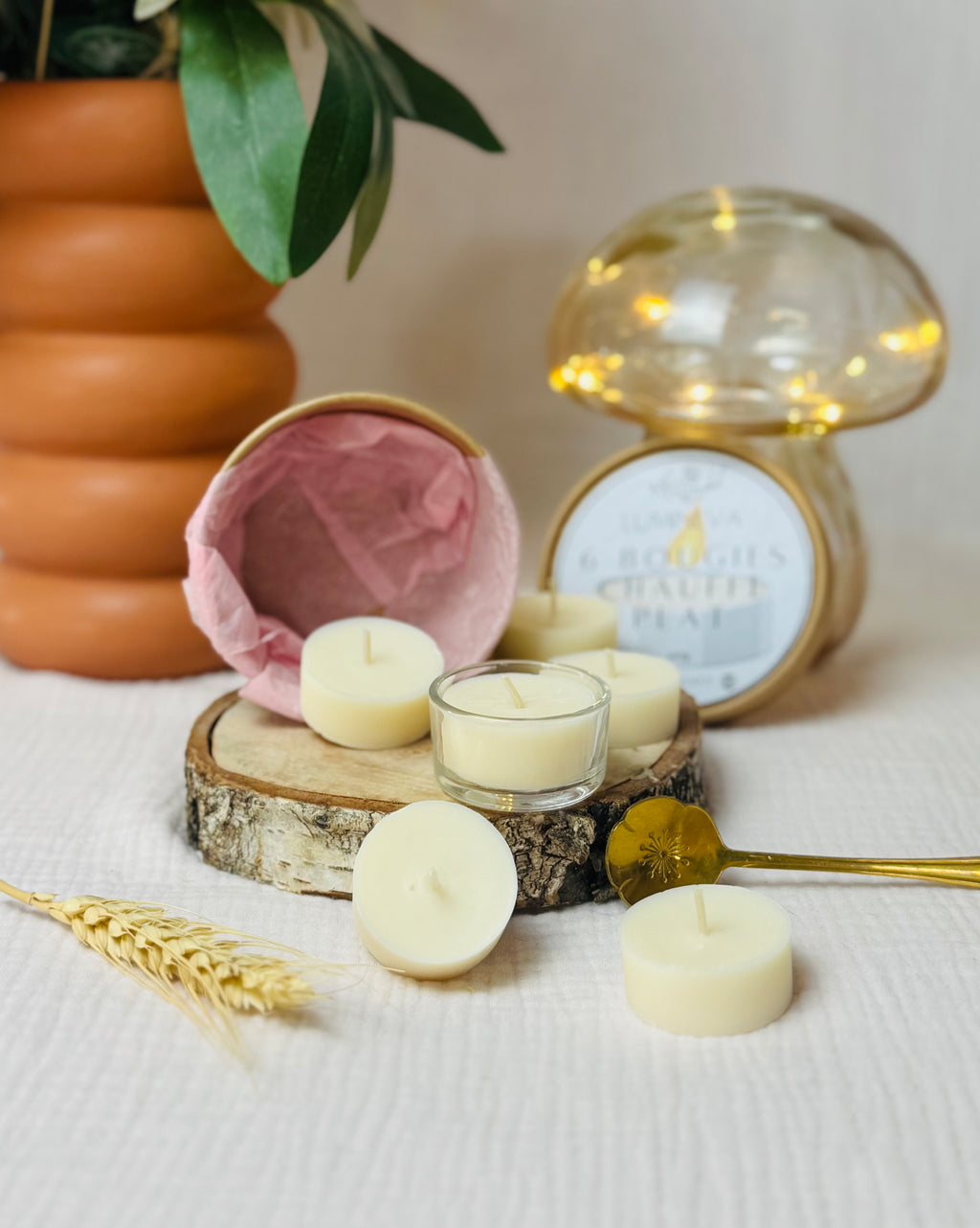 BOX DE 6 BOUGIES CHAUFFE PLAT - AVEC LE CONTENANT EN VERRE